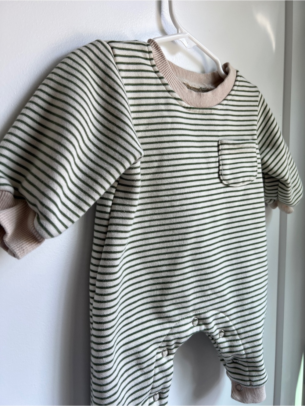 Boutique Thick Knit Green Stripe Romper 3-6M (66) Minimalist Baby